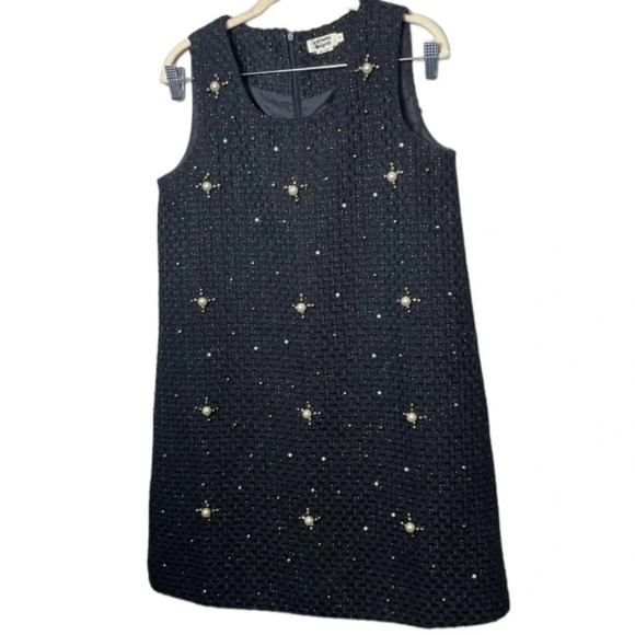 Molly Bracken Dress Womens Small Black Wool Pearl Shimmer Beads Formal Party - Picture 4 of 11